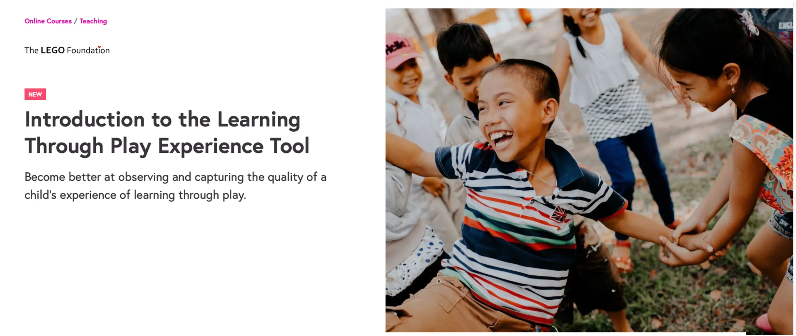 Picture shows the promotion tile of the online course, with title and a picture of children playing